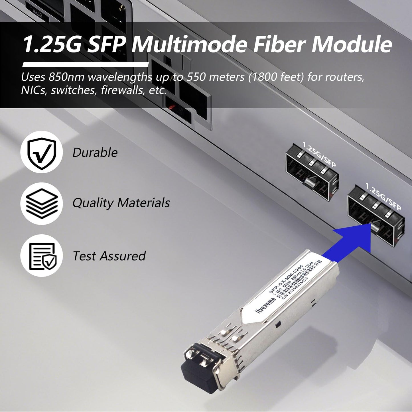 4 Pack 1.25G Multimode SFP LC Module, 1000Base-SX Gigabit Fiber Transceiver, 850nm MMF, 550m, for Router, Network Card, Switch, Firewall etc