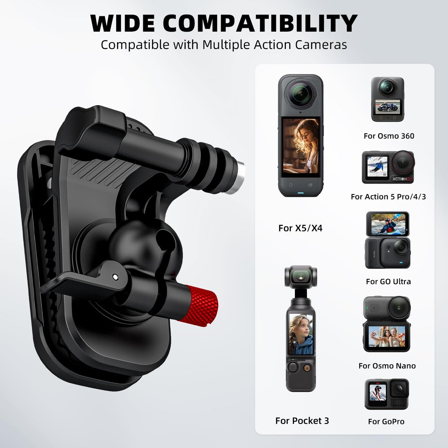 Backpack Clip Magnetic Mount for DJI Osmo Action 5 Pro/6/4/3, 360° Rotating Shoulder Bag Strap Clip Mount for Insta360 X5/X4/Ace Pro 2/Go Ultra, Osmo