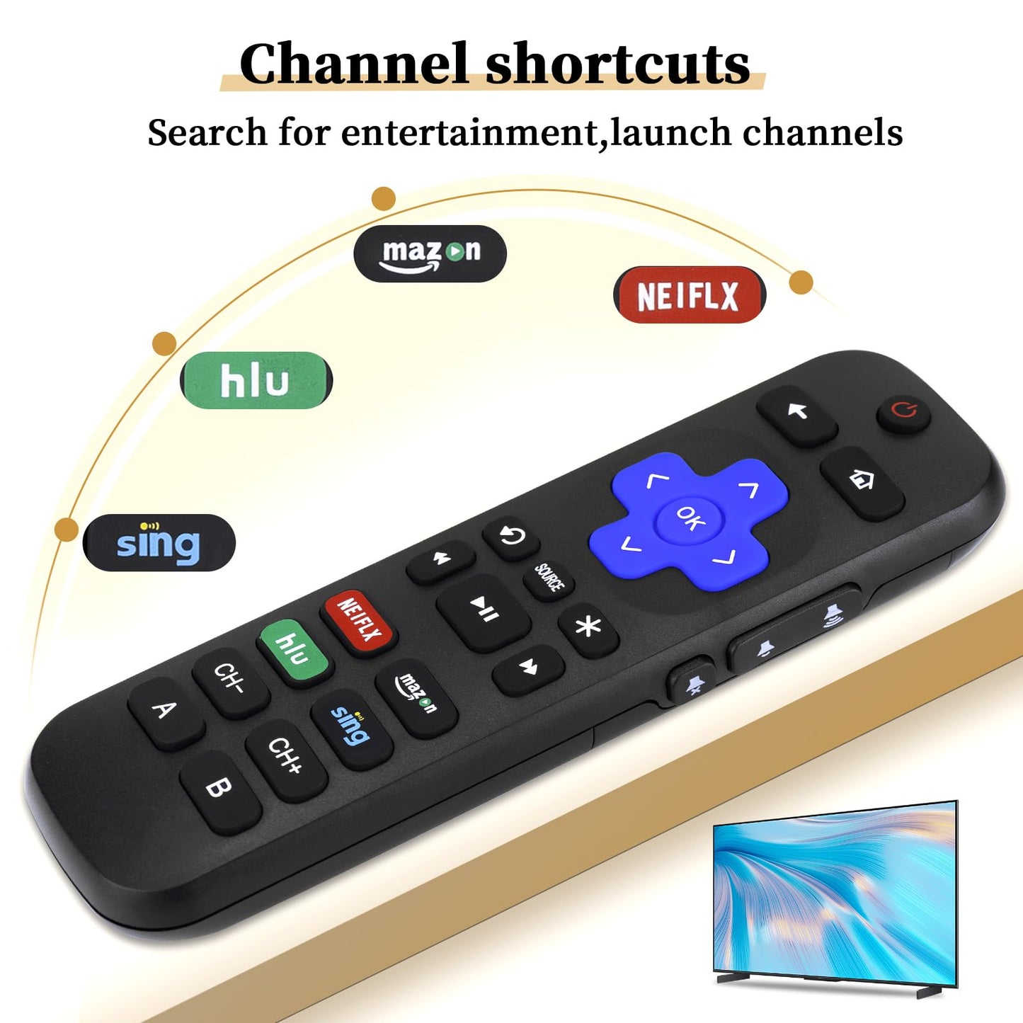 Replacement Remote Control Only for Roku TVs, Compatible for TCL Roku/Hisense Roku/Onn Roku/Sharp Roku/Element Roku/Westinghouse Roku/Philips Roku