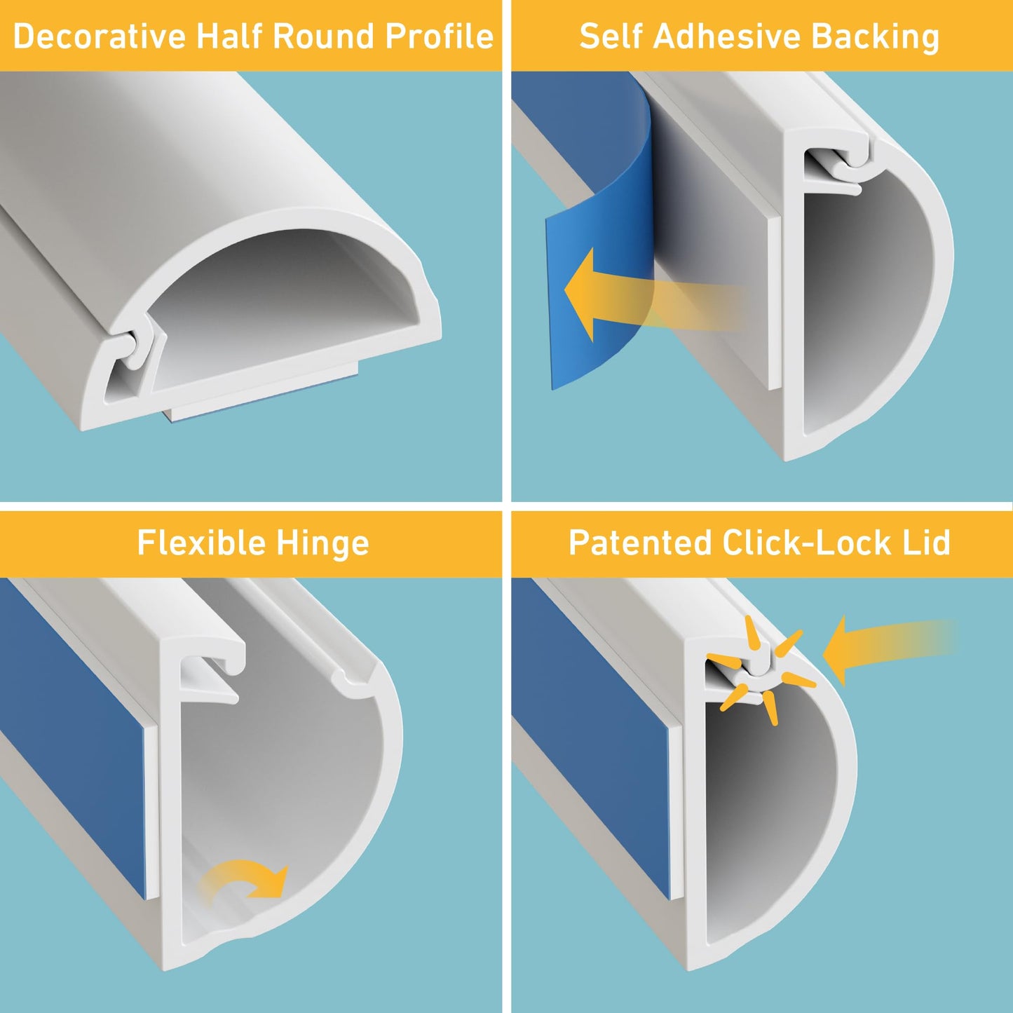 D-Line 31.4in TV Cord Hider, Patented Half Round Cable Cover, Hide Wall Mount TV Wires, Hinged One-Piece Cable Concealer, Adhesive, Decorative Raceway