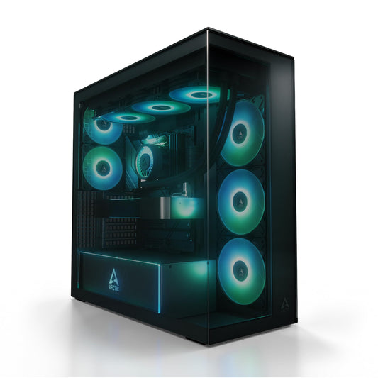 ARCTIC Xtender (Black) - PC Case, Tempered Panorama Glass, 2 x 420 mm Radiator Support, Full Tower, Big Tower, E-ATX, 5X A-RGB Fans pre-Mounted