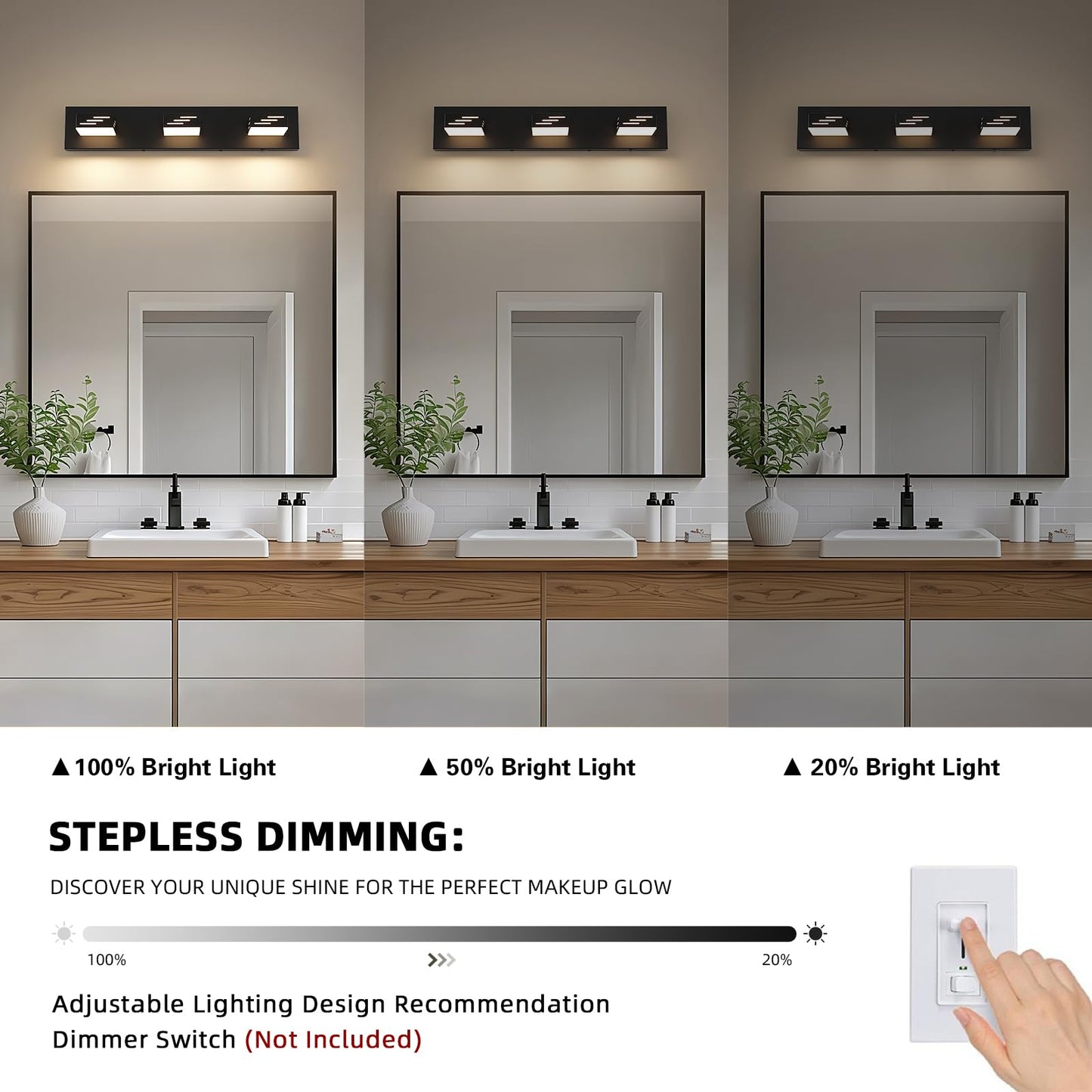 Joosenhouse 3-Light Black Bathroom Vanity Light, 5CCT Dimmable Bathroom Lighting fixtures, LED Vanity Lights Above Mirror 23.6 Inch 24W Makeup Mirror