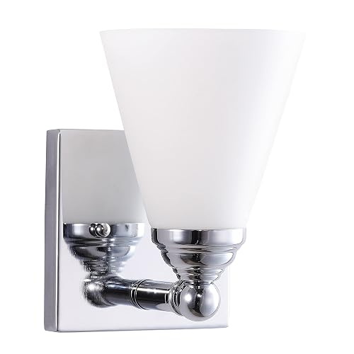 Sunlite Cone Shade Vanity Light Fixture, Wall Mount, Medium (E26) Socket, Standard A19 Bulb Required (60W Max), Bathrooms, Powder Rooms, Frosted Glass