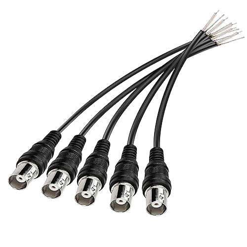 MEIRIYFA BNC Pigtail Cable Bare Wire, Female Coaxial Connector Extension Plug with Open End Wire for CCTV Camera Terminal Adapter (5pcs)
