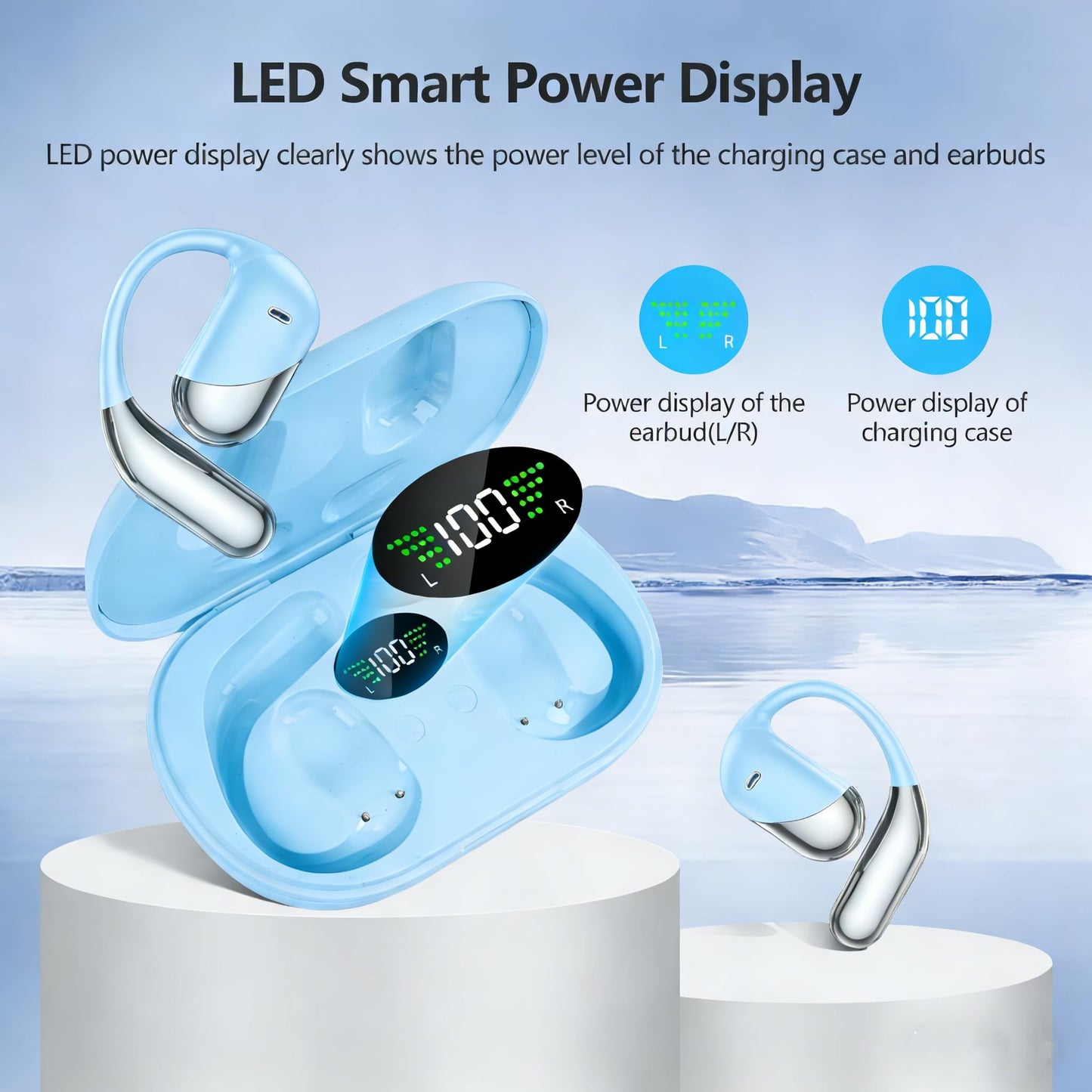 Aurotlu 2026 Open Ear Wireless Earbuds Headphones, Bluetooth Built-in Mic,Waterproof, LED Display Charging Case,on Ear Hooks Clip Ear