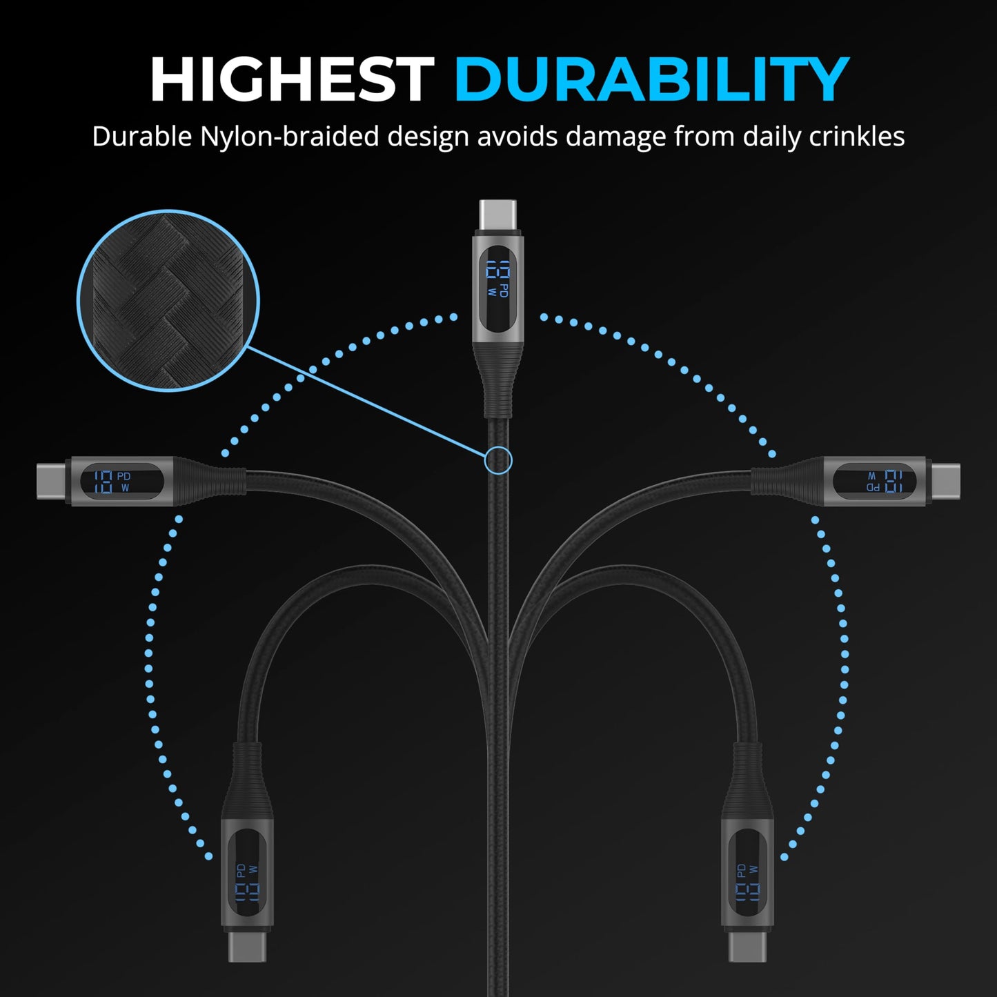 SABRENT USB-C to Lightning Cable with Smart Display, 1M/3.3FT Long, Apple MFI Certified, 60W Charging and 480Mbps Data Transfer Speeds, for Phones…
