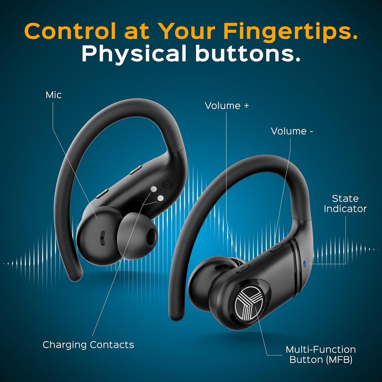 TREBLAB X4 Wireless Earbuds with Earhooks - 253H Battery, ENC Mic, Bluetooth 5.4, USB-C Charging Case, IPX5 Waterproof, Noise Isolating, for Calls…