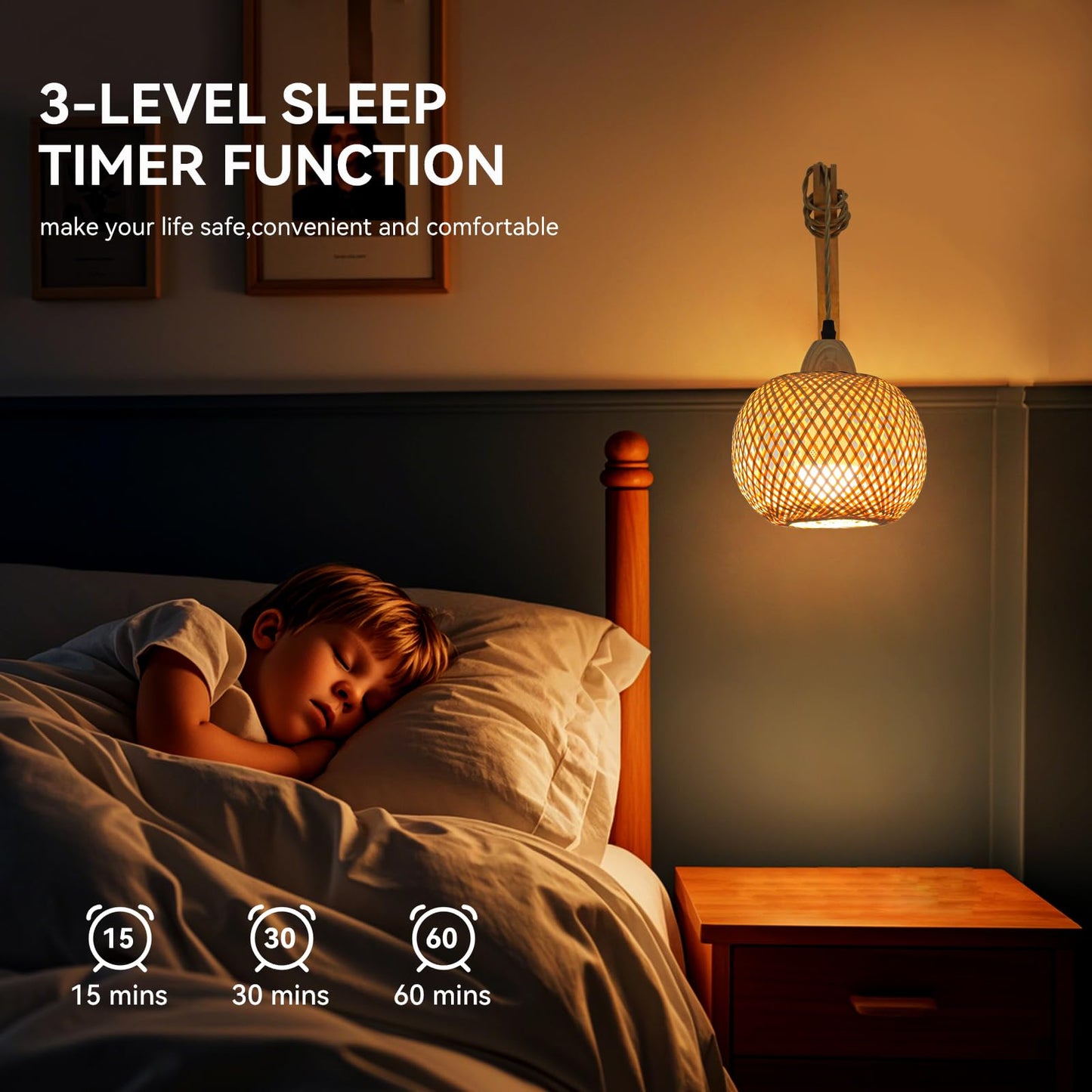 Rizzyluz Battery Operated Wall Sconces Set of 2 with Remote, Boho Bamboo Rechargeable Rattan Wall Lights, Wireless Wall Lighting Fixtures for Bedroom
