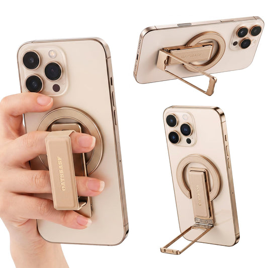 nediea Magnetic Phone Ring Holder, PU Leather Strap for Pain-Free Grip, MagSafe Phone Grip & Stand with Kickstand, 0-180° Adjustable, Auto Snap-Back