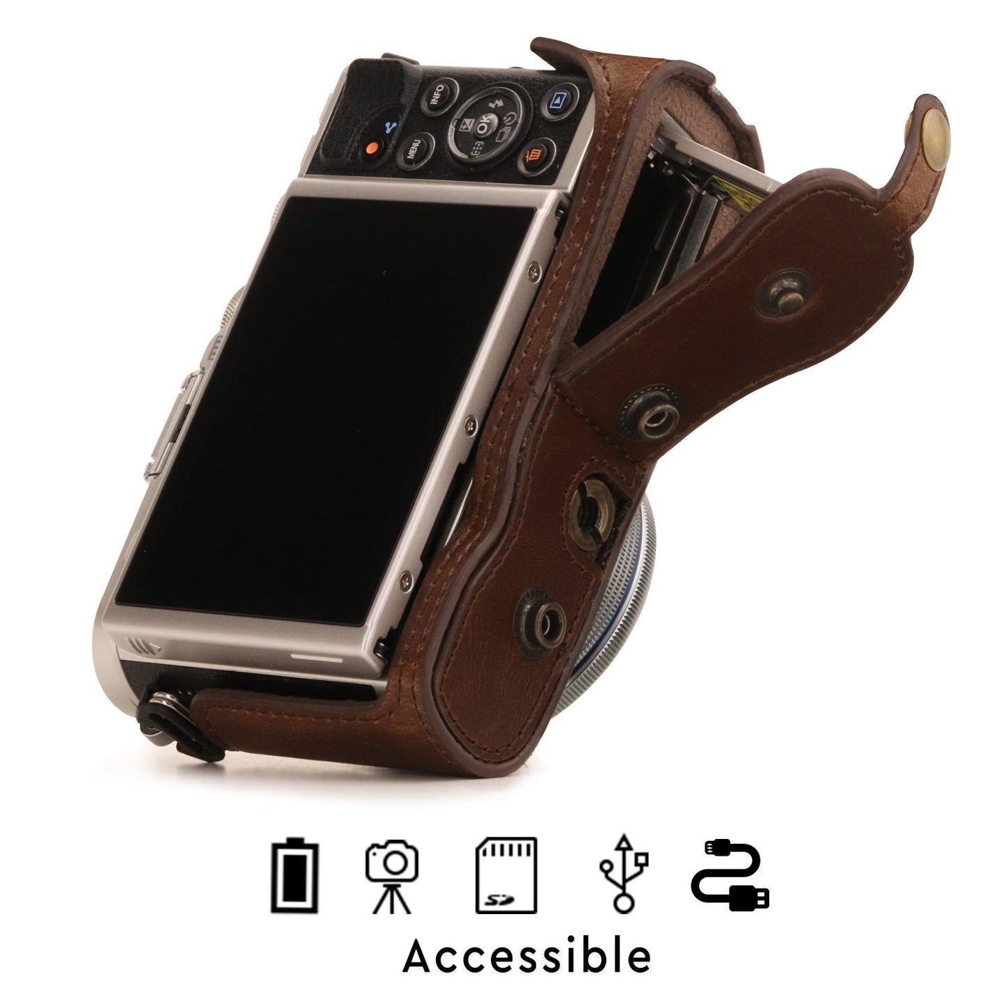 MegaGear Ever Ready Leather Camera Case Compatible with Olympus Pen E-PL10, E-PL9 (14-42mm)