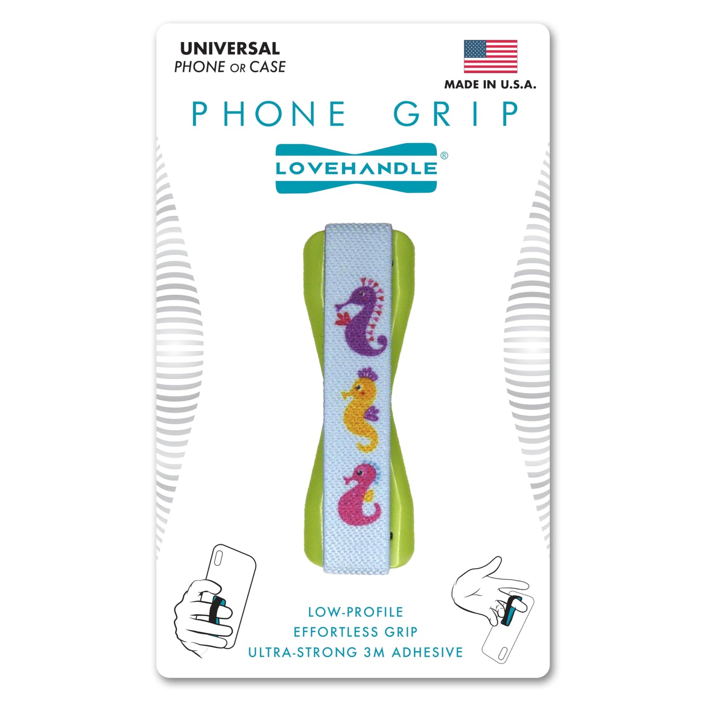 LOVEHANDLE Universal Phone Grip for Smartphones & Mini Tablets - Phone Holder for Hand - Wireless Charging Compatible - Made in The USA - Three Little