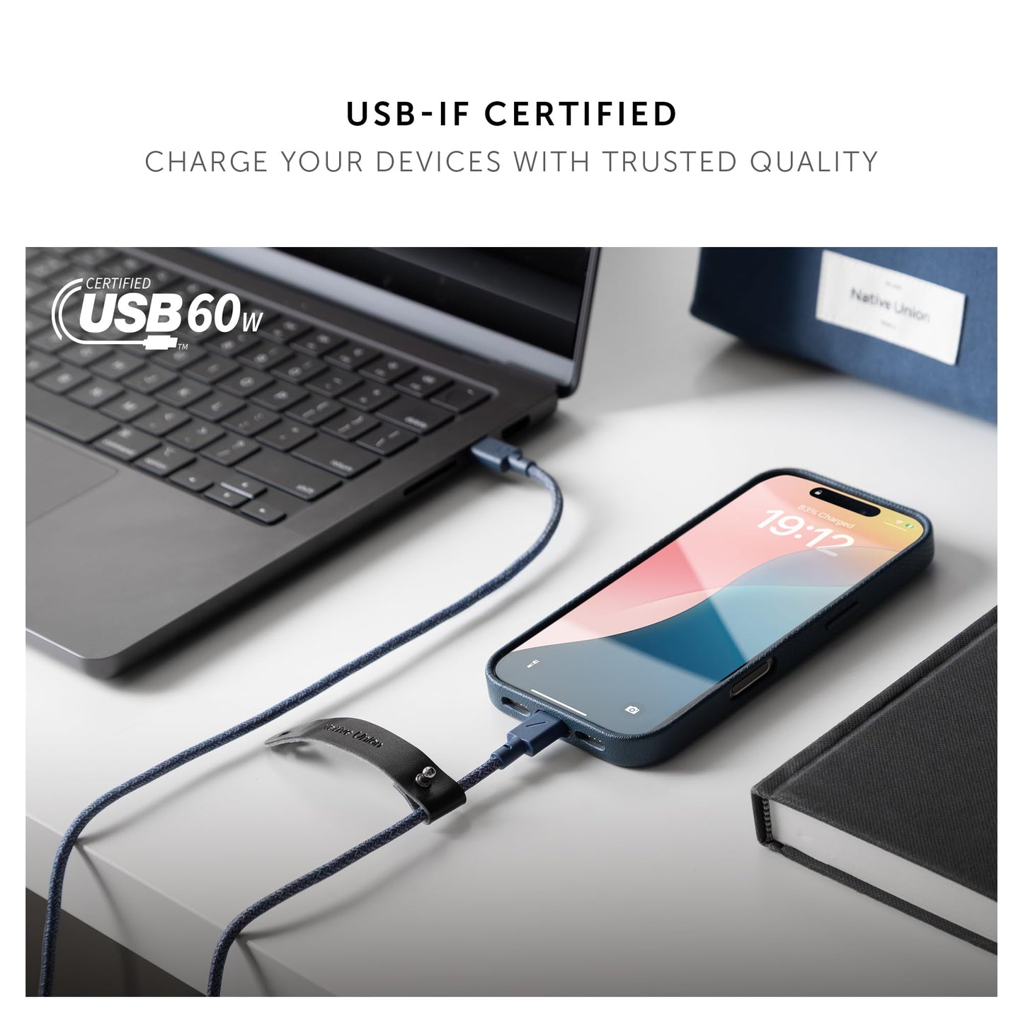 Native Union Type-C Belt Cable - USB-C to USB-C 4ft Ultra-Strong Charging Cable Compatible with iPhone Air, 17, 17 Pro, 17 Pro Max, iPad Pro, iPad