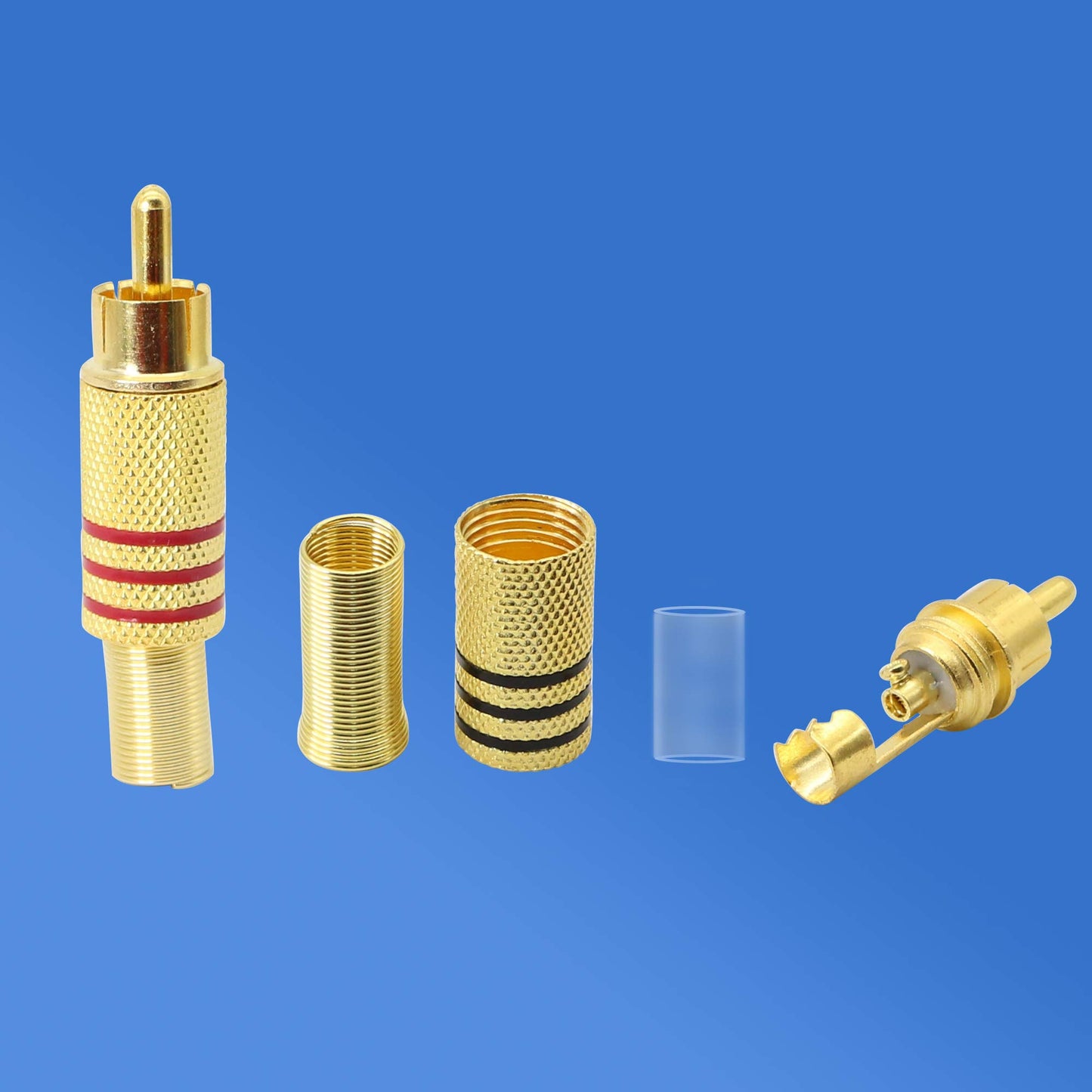 PNGKNYOCN RCA Stereo Connector Plug with Spring Coax Audio Solderless Gold Plated Adapter for Repair Speaker Cables?4-Pack?