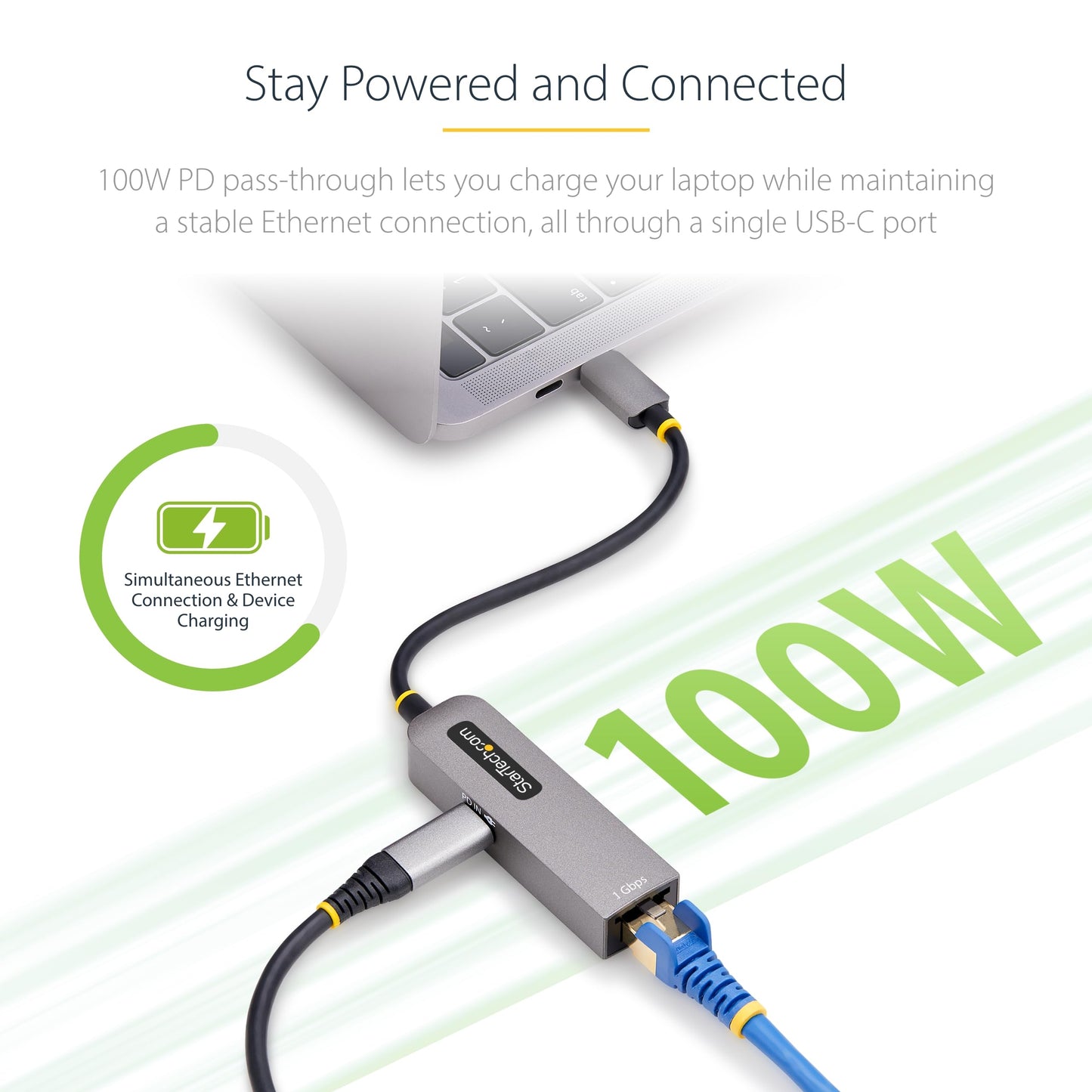 StarTech.com USB-C to Ethernet Adapter, 100W PD Pass-Through, NIC, USB 3.0 Type-C 1Gbps Multi Speed Network, Windows & Mac