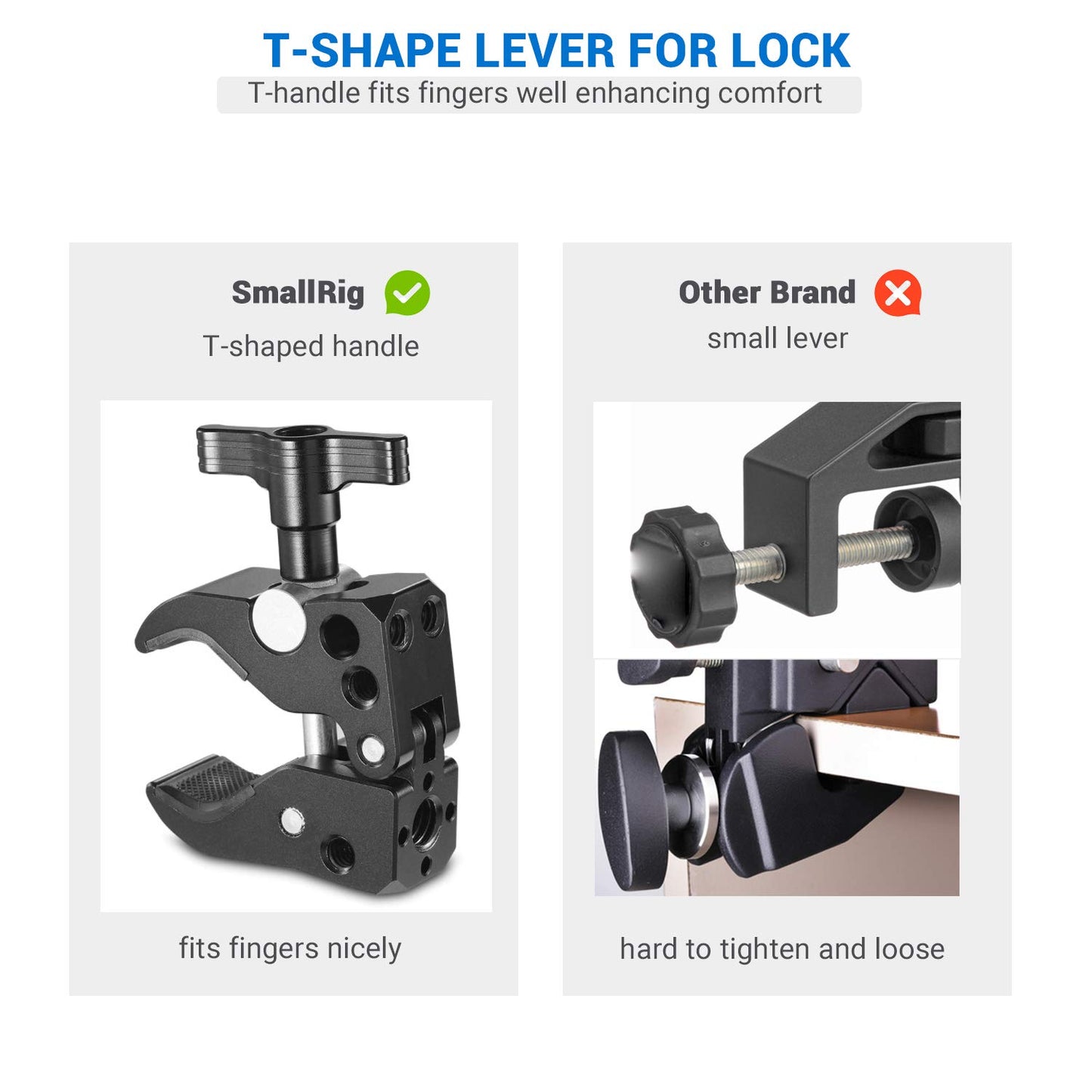 SMALLRIG Super Clamp with 1/4"-20 Thread Holes, 3/8"-16 Locating Pin for ARRI Standard, T-Shaped Wingnut and Rubber Pads