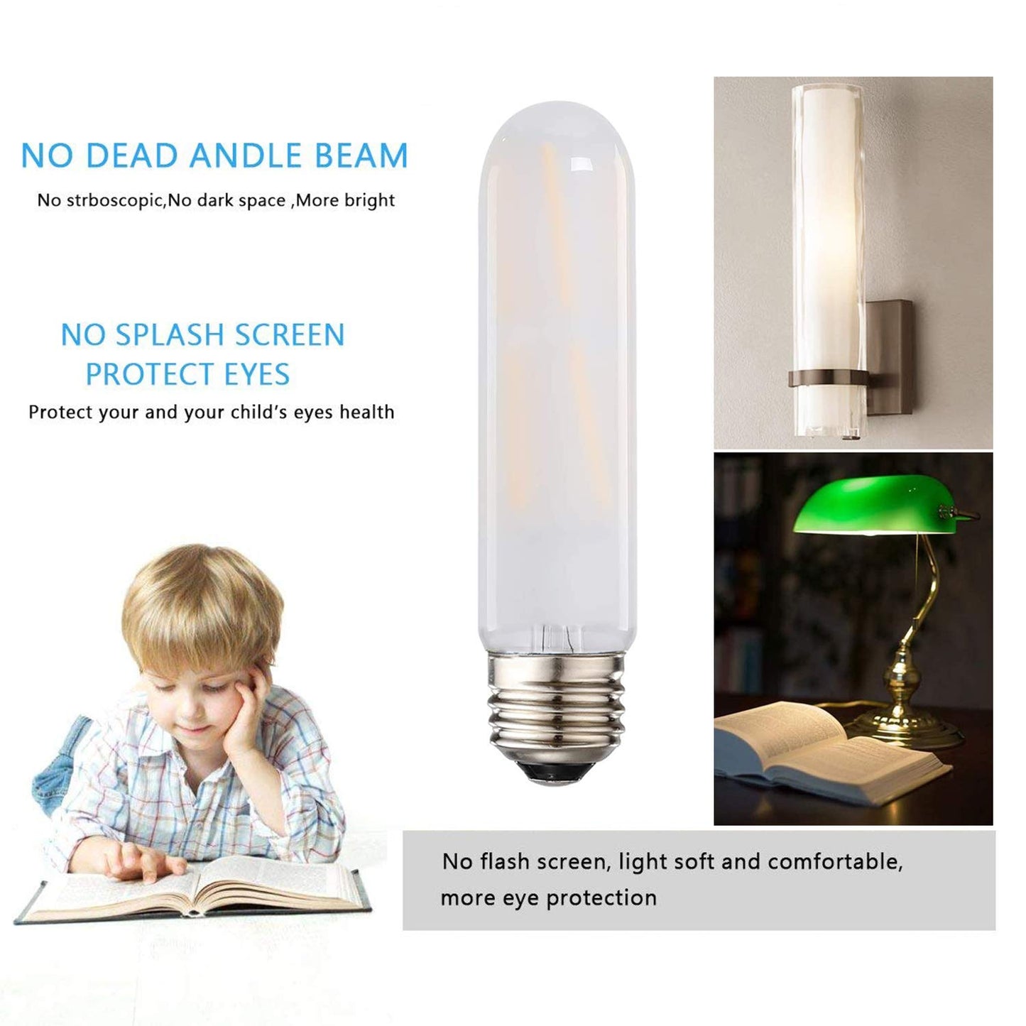 Leools T10 Led Frosted Bulb, 8W Dimmable Tubular LED Light Bulb,Equivalent 60-75Watt, 2700K Soft Warm White, Frosted Glass, E26 Base, for Cabinet