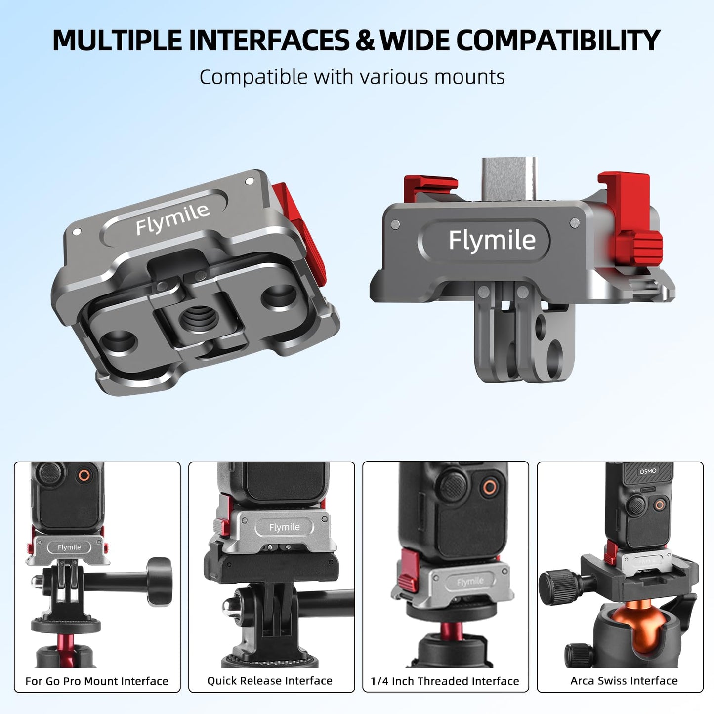 BRDRC Pocket 3 Charging Adapter Base Mount Desktop Type-C Charger with 1/4" Screw/Foldable Go Pro Mount/for DJI Quick Release Adapter/Arca-Swiss