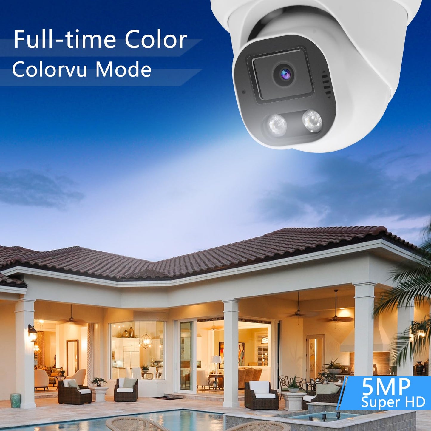 Inwerang 5MP PoE IP Dome Security Camera Outdoor, Full Color Turret IP Camera with Smart Dual Light, Two Way Talk, SD Card Slot, 98ft Night Vision