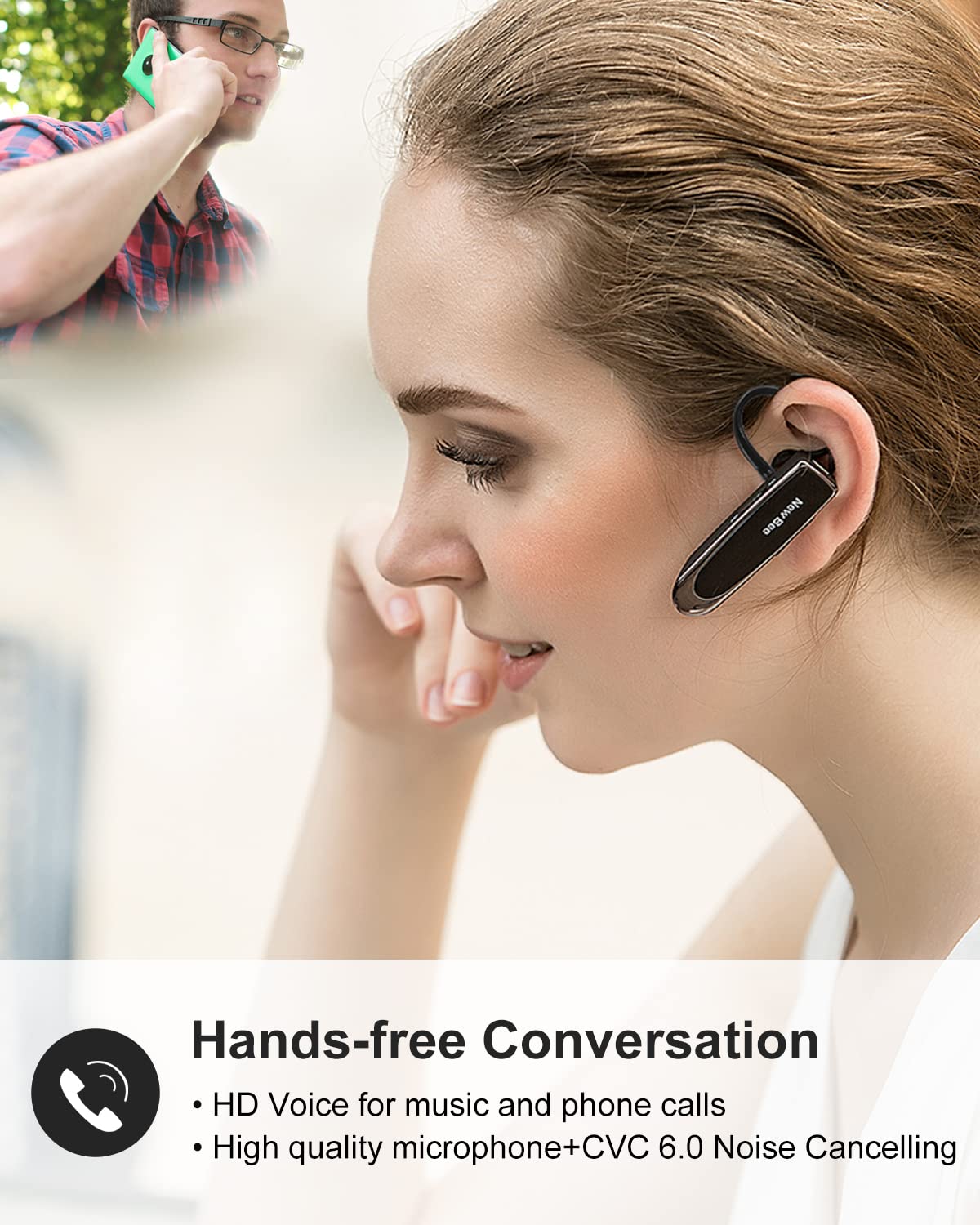 New Bee Bluetooth Earpiece V5.0 Wireless Handsfree Headset with Microphone 24 Hrs Driving Headset 60 Days Standby Time for iPhone Android Samsung
