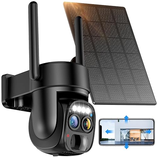 Hawkray Pannel Solar Wireless Outdoor Security Camera? Dual-Lens, 10xZoom, 2K Resolution 3MP 360°Pan/Tilt?2.4&5G WiFi Battery Powered Camera