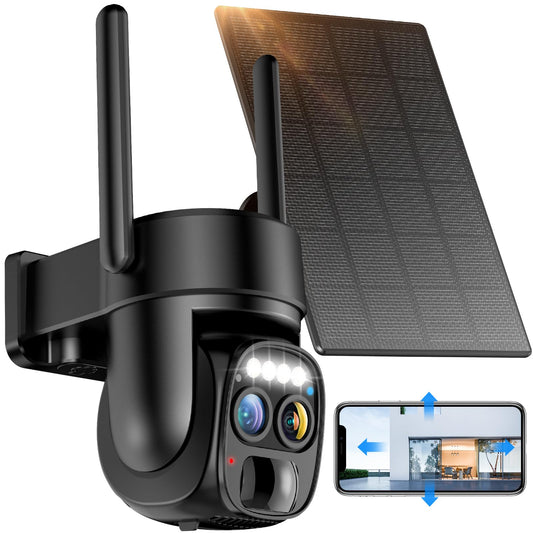 Hawkray Pannel Solar Wireless Outdoor Security Camera? Dual-Lens, 10xZoom, 2K Resolution 3MP 360°Pan/Tilt?2.4&5G WiFi Battery Powered Camera