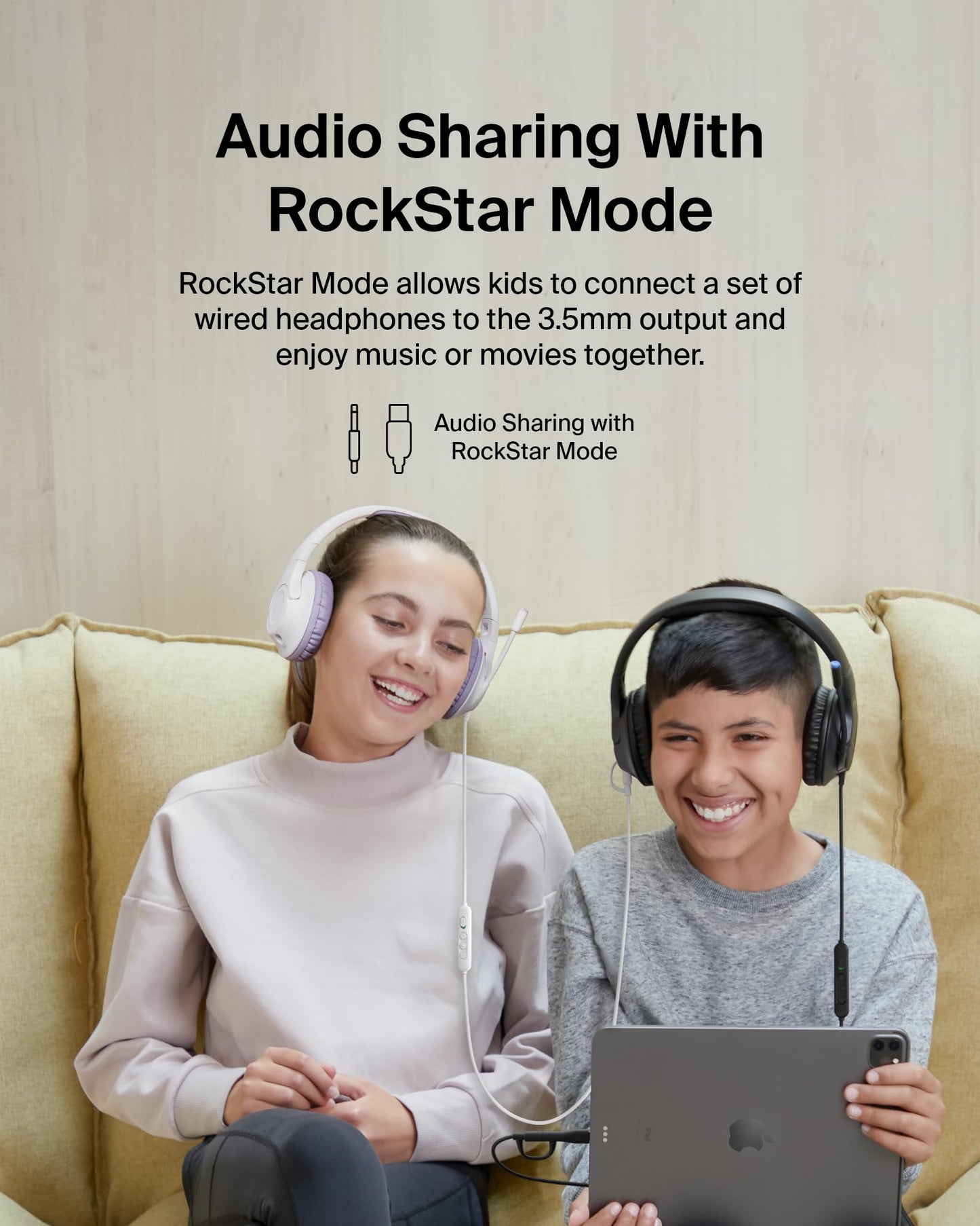 Belkin SoundForm Inspire Wired Over-Ear Headset for Kids, Online Learning & Travel w/Built-in Boom Mic, 85dB Safe Volume Limit - USB-C & 3.5mm