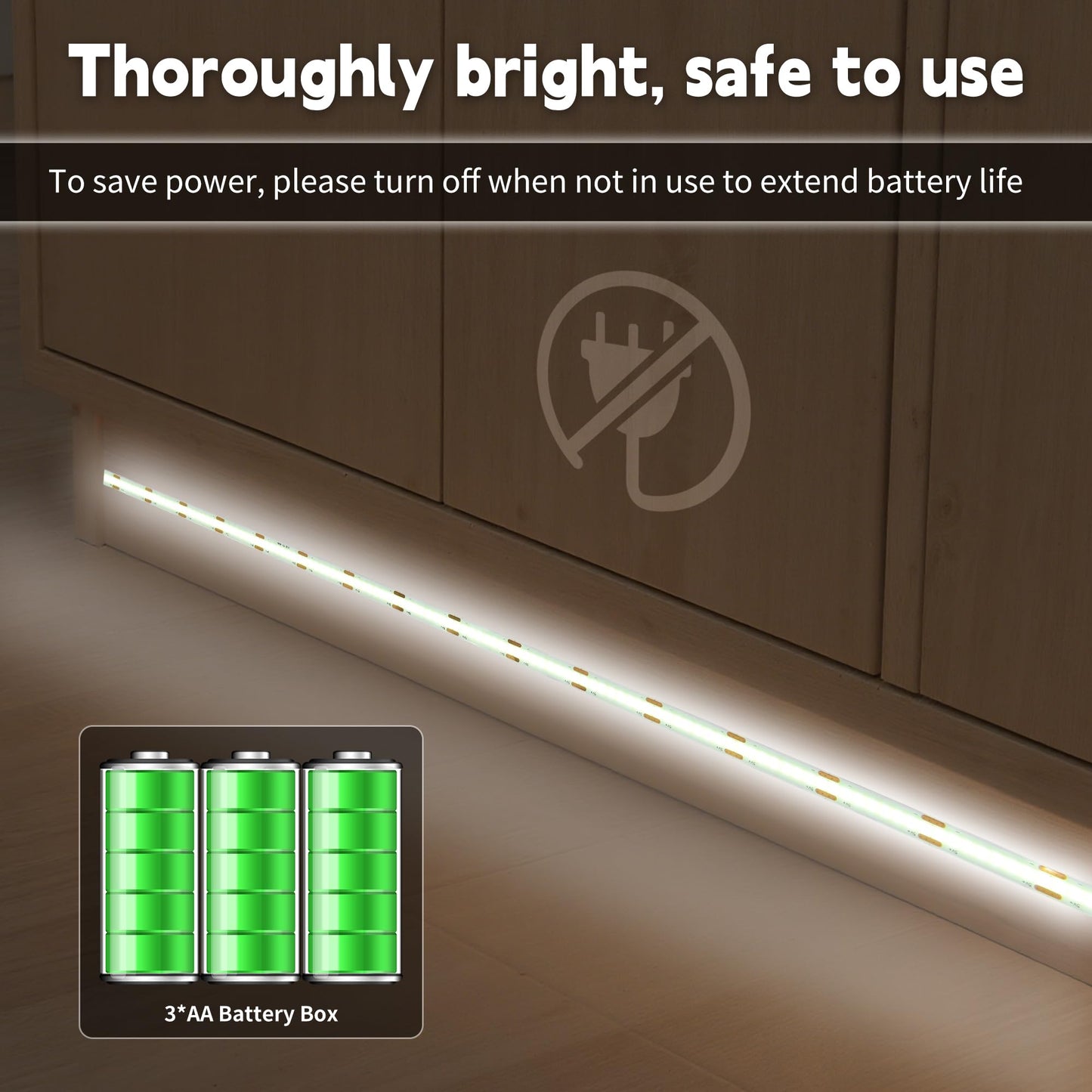 XINGZHI Battery Powered COB LED Strip Lights,3.28ft*2pack White LED Light Strip for Dorm Room, Under Bed, Shelves, TV Backlight, Closet, Small