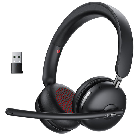 Wireless Headset with Mic for Work, One-Tap Mute & USB Dongle, Bluetooth 5.3 Headset, AI Noise Cancelling Mic, Wireless Headphones with Mic & 65H