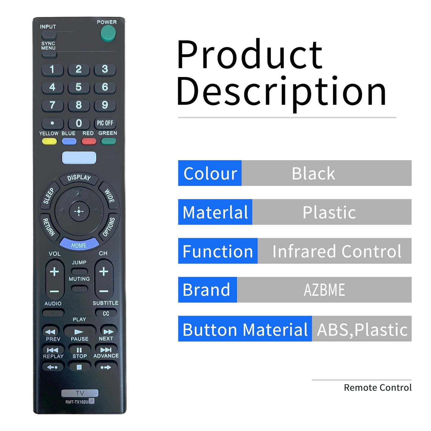 RMT-TX102U Replacement Remote Control for Sony TV RMT-TX100U RMT-TX300U 32R500C 40R510C 48R510C KDL40R510C KDL-55W800C KDL40R530C KDL-48W650D