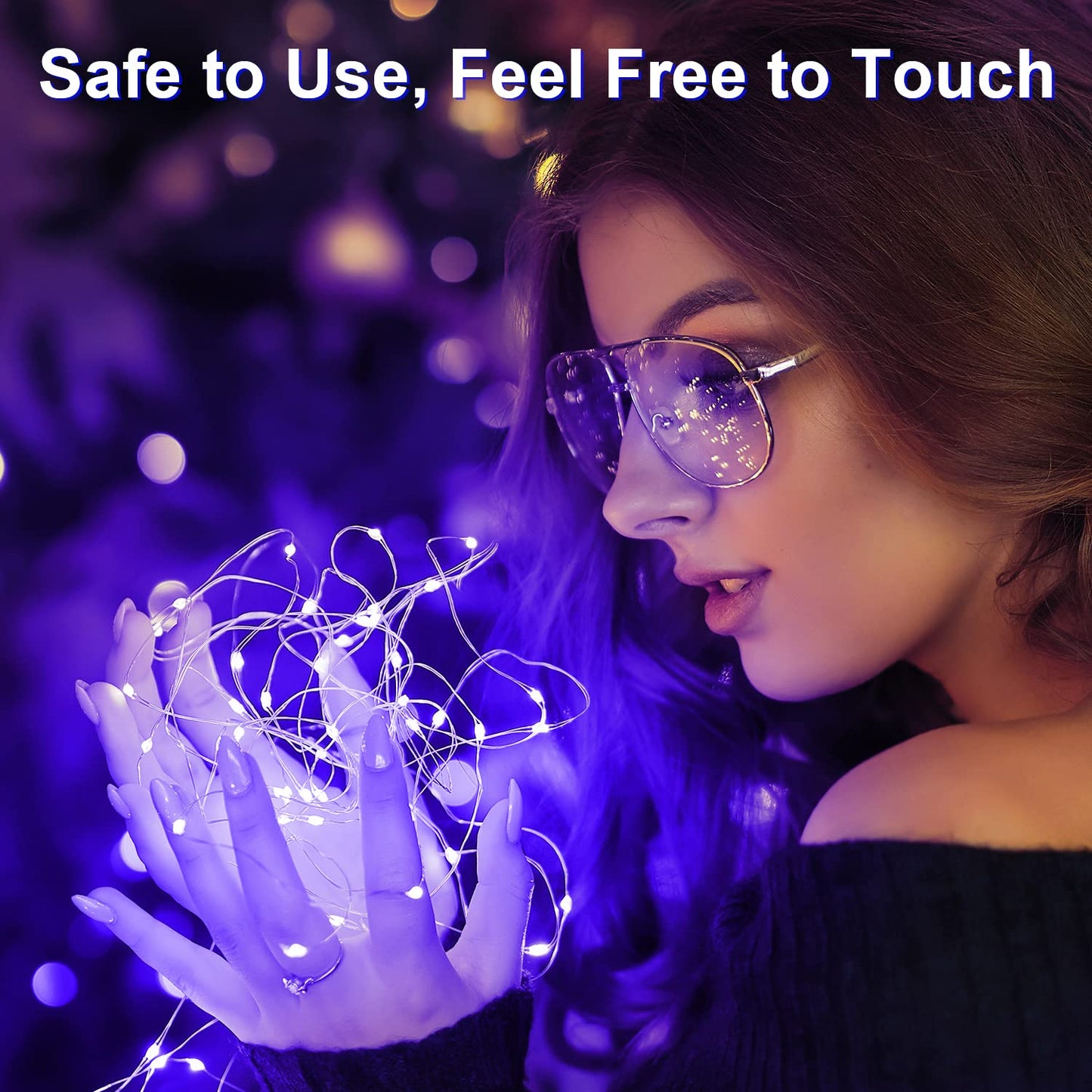 2 Pack 32.8 Ft 100 Led Black Light Fairy Lights,Smacen UV fairy Lights Battery Operated with Remote & Timer, 8 Modes UV Black String Lights for Glow