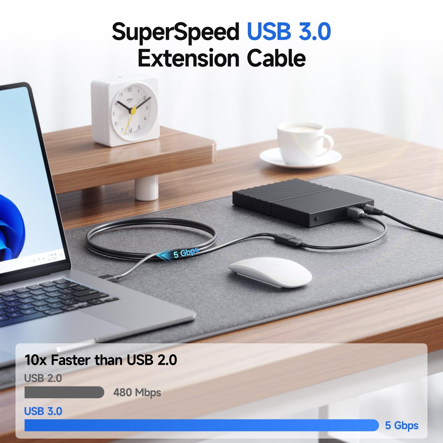 Cable Matters 5Gbps Long USB Extension Cable - 10ft, USB 3.0 Extension Cable, Male to Female USB3.0 Extender, Compatible with Webcam, VR Headset
