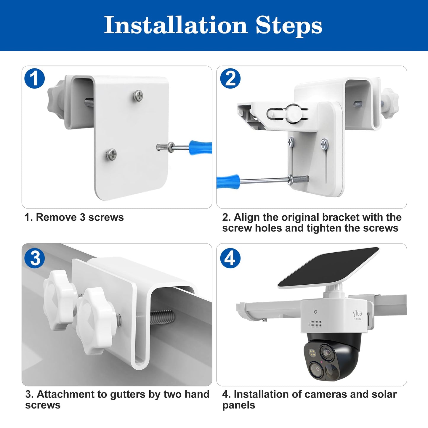 2 Pack Gutter Mount Bracket for Eufy Security SoloCam S340/E30/E42 and 4G LTE Cam S33, Stainless Steel Gutter Mount for Solar Security Camera