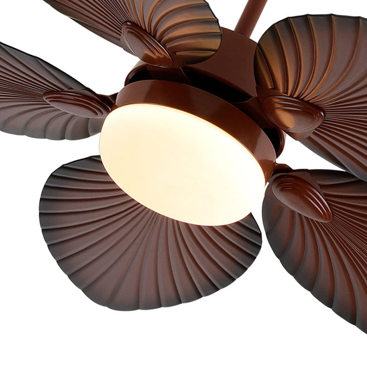 Haivenliuy 52 Inch Tropical Palm Leaf Ceiling Fan with LED Lights,5 Palm Wooden Reversible Blades 3 Speed Glass Lampshade Vintage Chandelier Fan