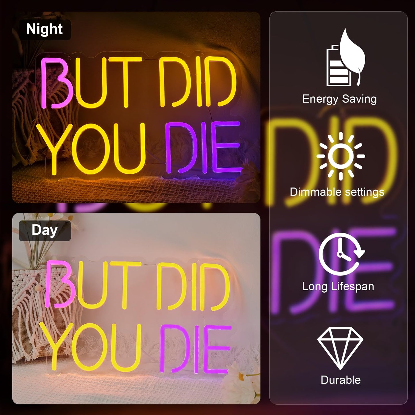 But Did You Die Neon Sign, Dimmable LED Wall Decor Funny Neon Light, USB Powered, Home Aesthetic Decor Man Cave Office Gym