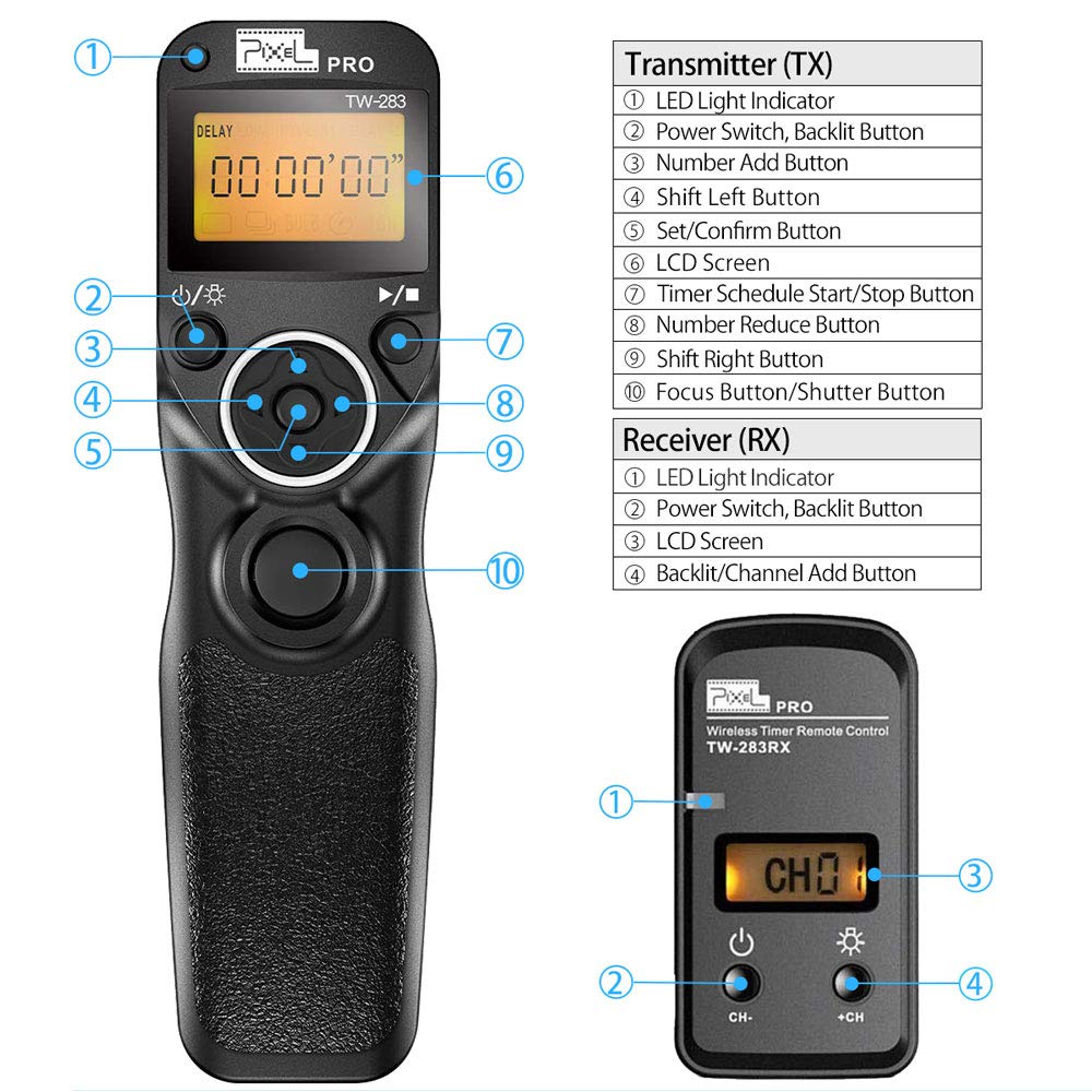 Wireless Shutter Release Compatible for Nikon, PIXEL 2.4G Remote Shutter Release Cable Wireless Timer Remote Control DC0/DC2 Compatible for Nikon D850
