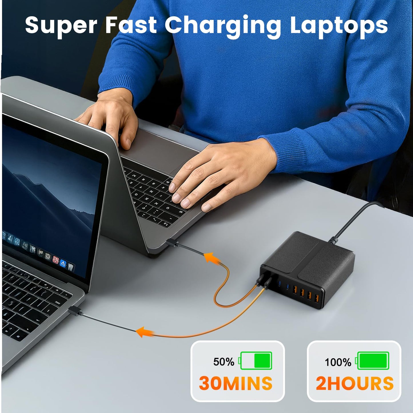 320W USB C Charger Block, 8-Port USB C Charging Station PD 65W PC Laptop Fast Charger Adapter for MacBookPro/Air,DELL,iPad,Portable Charging Station