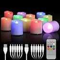 Daord Rechargeable LED Color Changing Tea Lights USB Flameless Warm White Flickering Votive Candles with Remote for Halloween Christmas Romantic Home