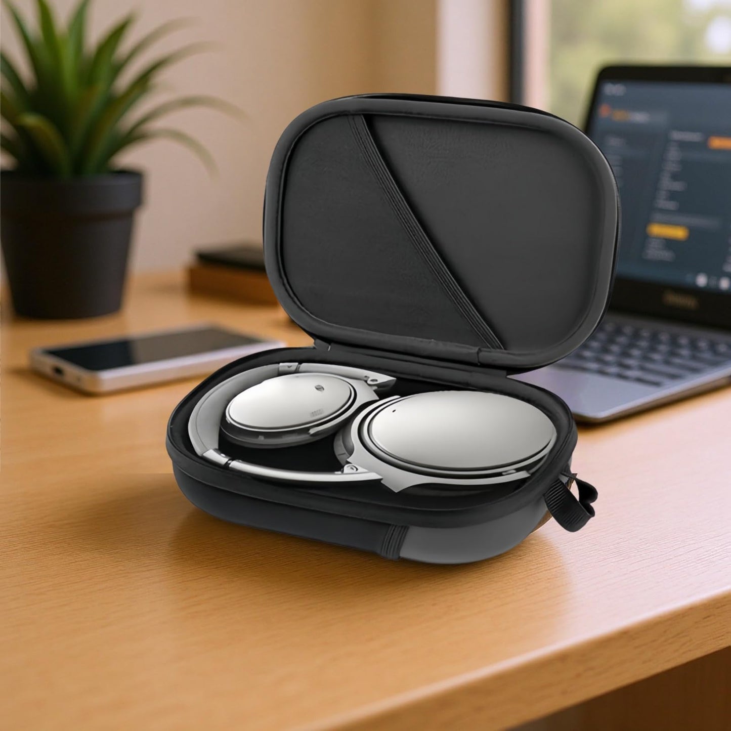 Honlyn Headphones Case for Bose QC45/QC35/QC25/QC15/QC Ultra II/Ultra Gaming Headset, QC25, PU Hard Shell Travel Carrying Case Bag with Cable Storage