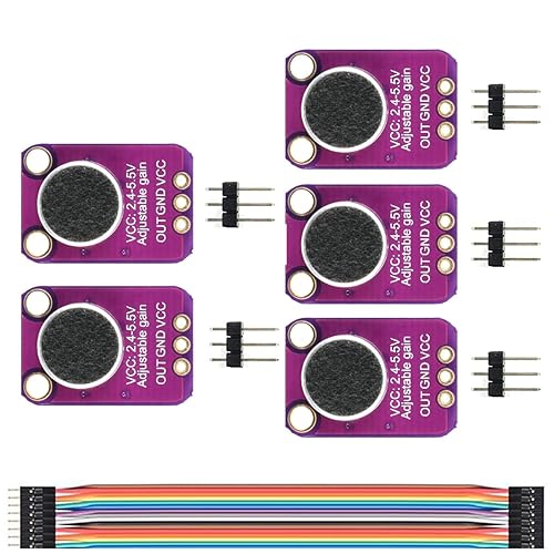 DAOKI 5Pcs Microphone Amplifier Module MAX4466 Electret Microphone Amplifier GY-MAX4466 Breakout Sensor, with Adjustable Gain Breakout Board
