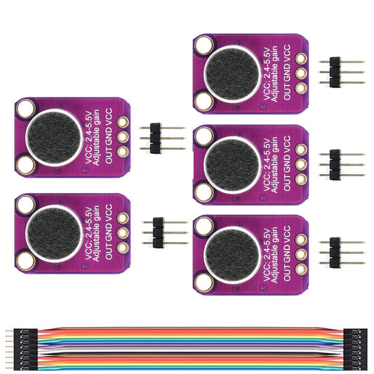 DAOKI 5Pcs Microphone Amplifier Module MAX4466 Electret Microphone Amplifier GY-MAX4466 Breakout Sensor, with Adjustable Gain Breakout Board