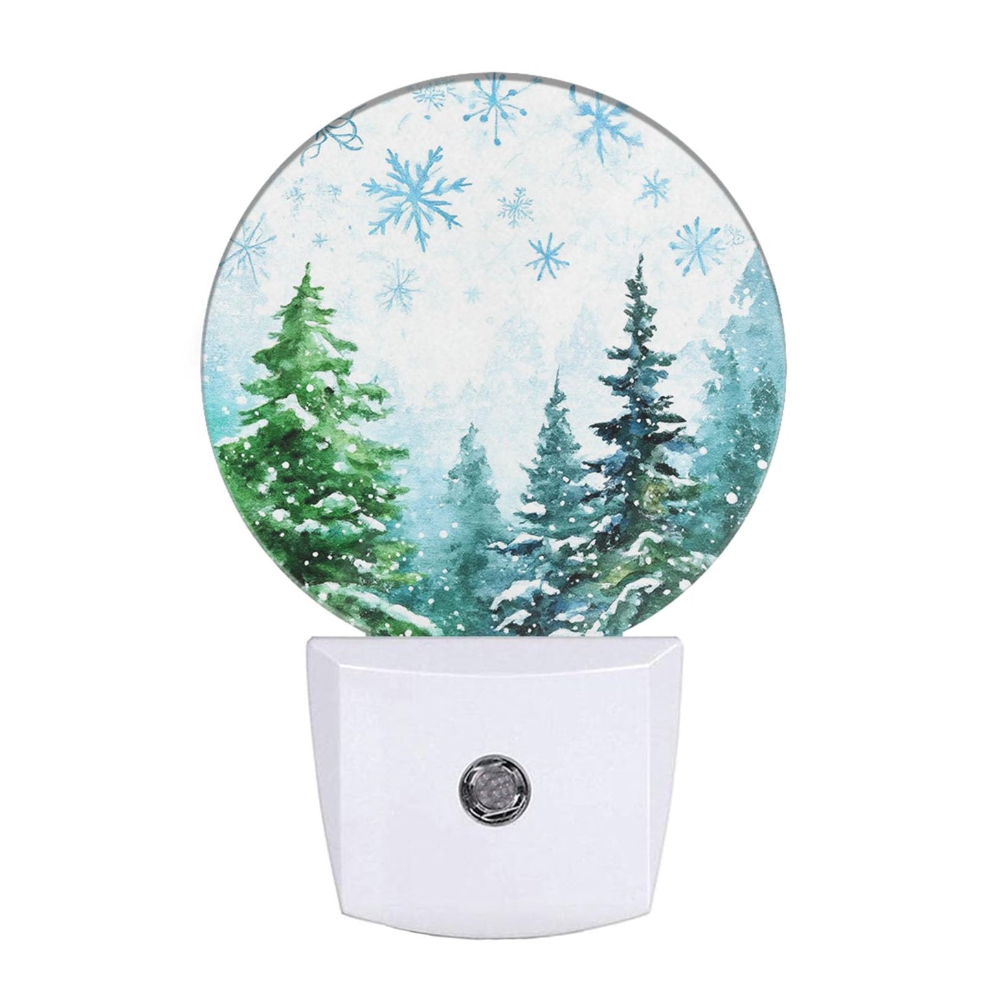 EKOBLA Winter Pine Woodland Night Light, Snowy Green Forest Night Lights Plug Into Wall with Auto Sensor for Christmas and Holiday Gifts