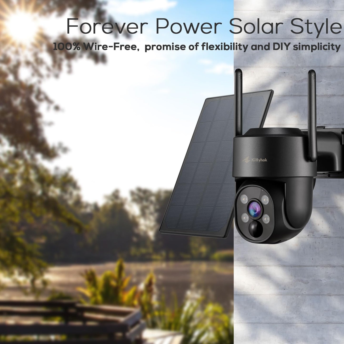 Kittyhok Black Solar Security Cameras Wireless Outdoor System, 5G/2.4G WiFi, 4pcs 2K Ultra Pan/Tilt Home Solar Security Camera with Human Detection