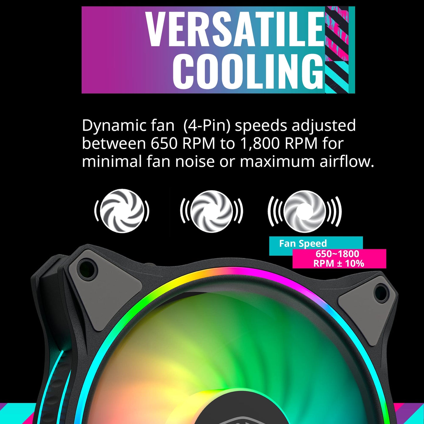 Cooler Master MasterFan MF120 Halo Fan, Duo-Ring ARGB Customizable Lighting, 120mm PWM Static Pressure, ARGB Header Extender For PC Case, Liquid