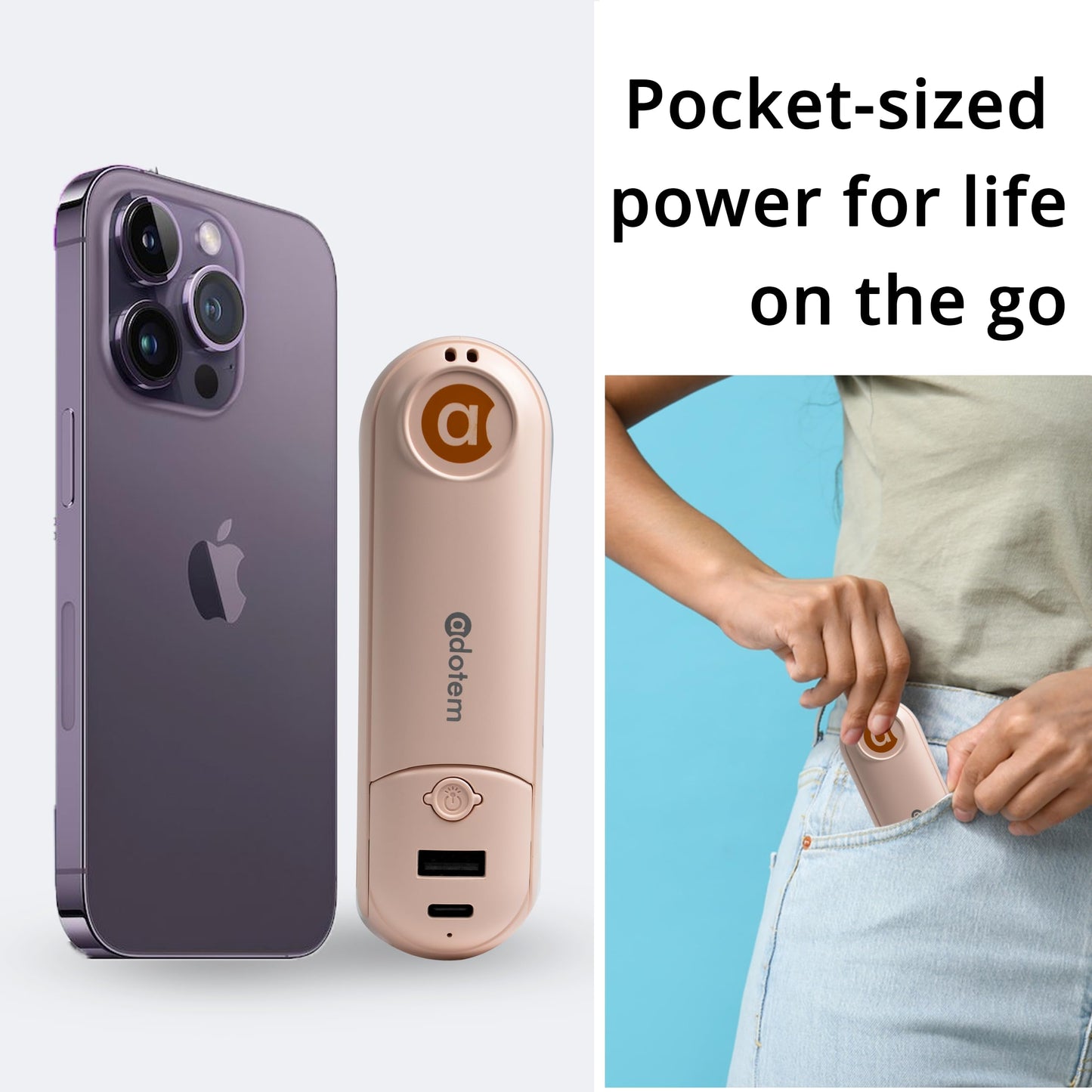 4 IN 1 Portable Handheld Fan - Multifunctional USB Rechargeable Foldable Cooling Fan with Power Bank, Flashlight, Mirror for Women’s Makeup, 3 Speeds