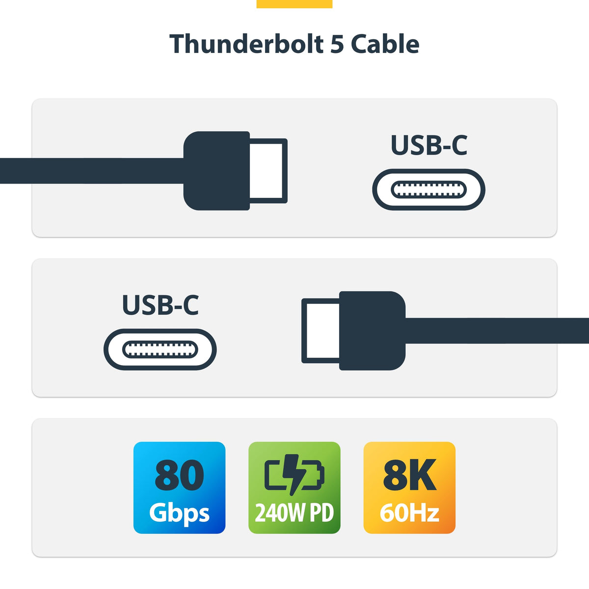 StarTech 3ft/1m Thunderbolt 5 Cable USB-C 80Gbps 240W PD 8K 60Hz