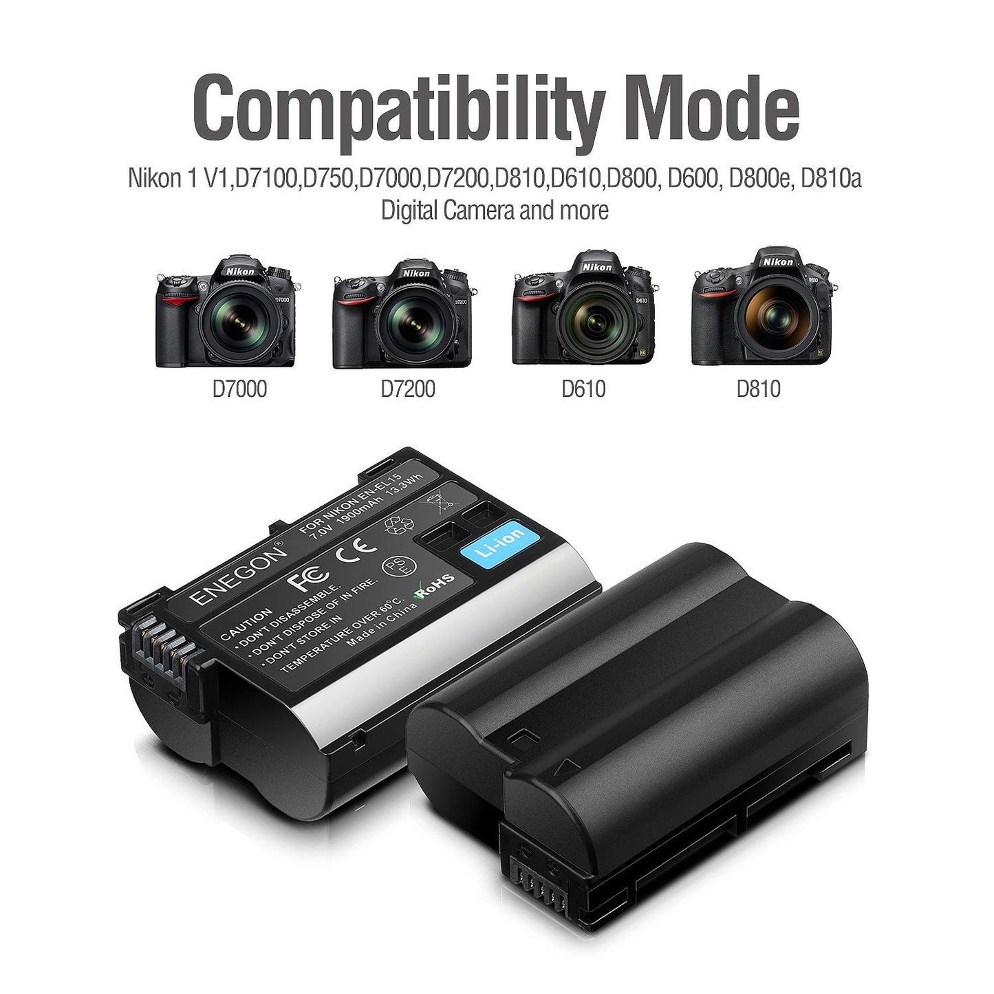 ENEGON EN-EL15C Batteries (2 Pack) and Smart LED Dual Charger Kit for Nikon ZF Z6,Z7 Z8 D7500 D7000, D7100, D7200 D500, D600, D610, D750,D780 D800