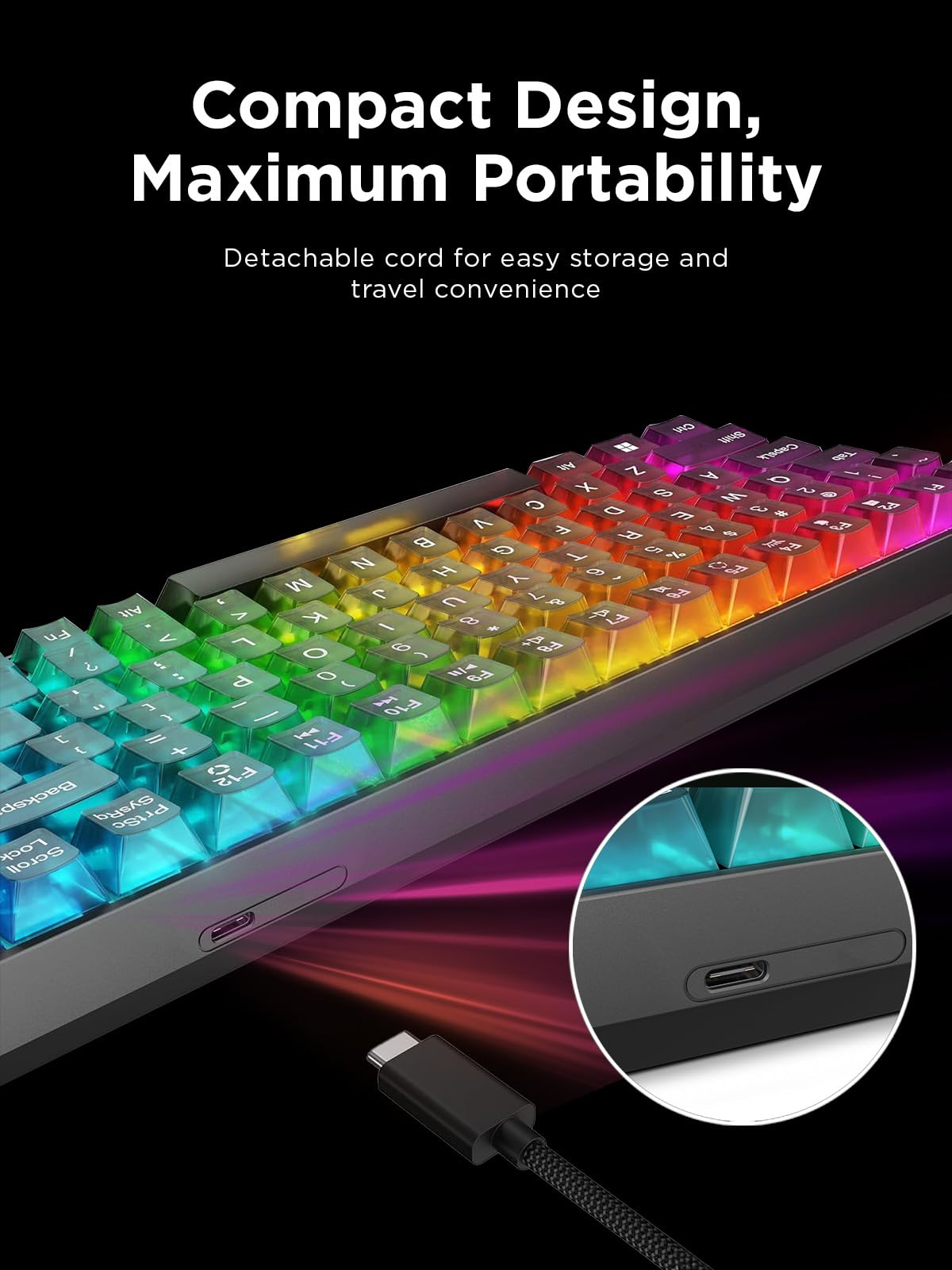 Lenovo Legion K510 Mini Pro Wired Mechanical Gaming Keyboard - 75% Compact Design, RGB Illumination, Hot-Swappable Mechanical Switches, Programable