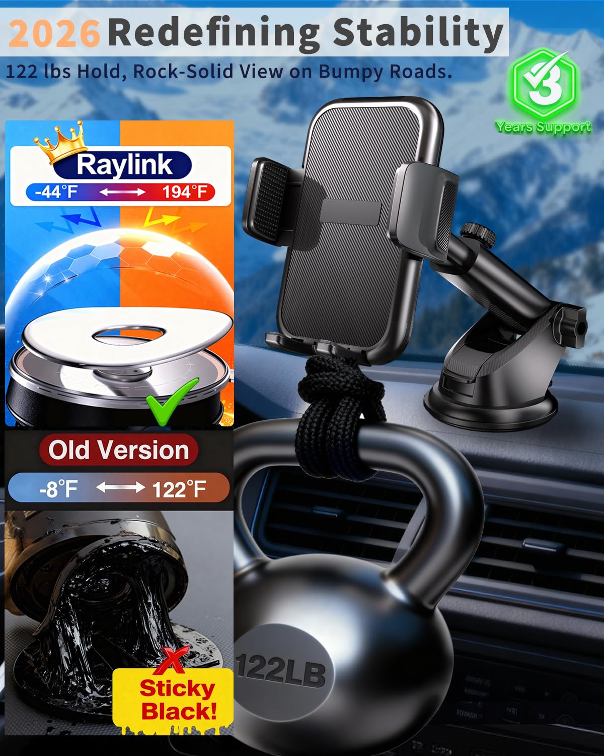 RayLink Phone Holders for Your Car 2026 Ultimate Phone Mount Military-Grade Windshield Dashboard Vent?Newest Best Strongest? Cell Phone Car Mount