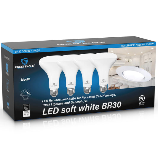 Great Eagle Lighting Corporation BR30 LED Bulb, 11W (75W Equivalent), 850 Lumens, 3000K Soft White Color, for Recessed Can Use, Dimmable, and UL