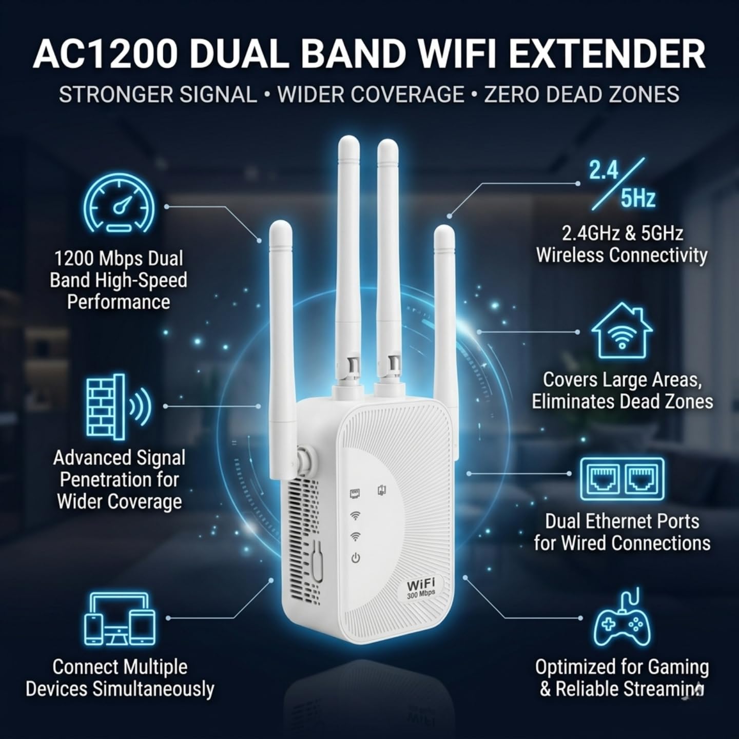 2026 Fastest WiFi Extender Signal Booster Covers 10000 Sq.ft and 80 Devices 2.4GHz High Speed WiFi Repeater with Ethernet Port Eliminate Dead Zones